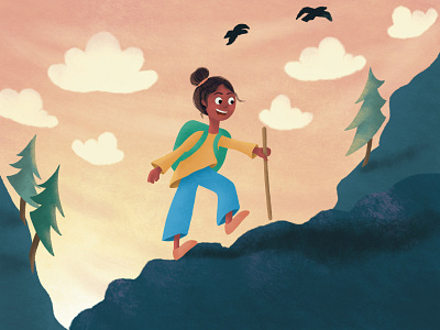 Girl Hiking cartoon design illustration