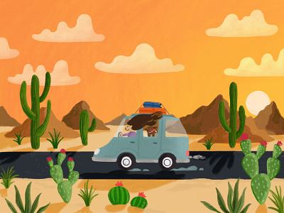Desert Road Trip! cactus cartoon desert design illustration road road trip