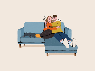 Spooky Movies cartoon couch couple home decor house plants illustration movie