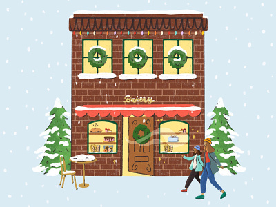 Bakery of Childhood Dreams bakery branding building christmas flourishing holiday illustration merry people