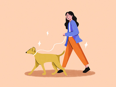 Dog Walking animal colorful design dog flourishing girl illustration walking