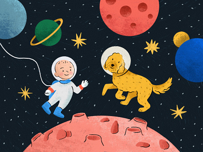 Astronauts astronaut cartoon childrens book design dog galaxy illustration kids illustration planets space stars world