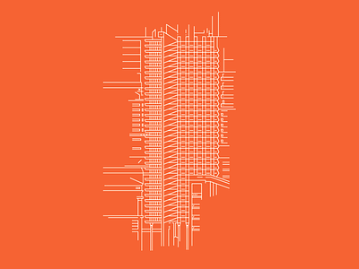 Shakespeare Tower — Barbican Centre, London architecture barbican blueprint building city illustration illustrator line london orange vector