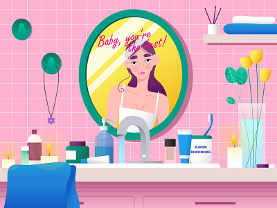 Girl in her bathroom | vector illustration