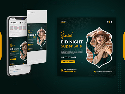 Special Eid Night banner for fashion sale social media template banner islamic kareem post