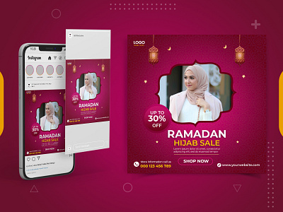 Ramadan Hijab banner for fashion sale social media template post eid