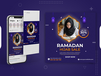 Ramadan Hijab banner for fashion sale social media template post
