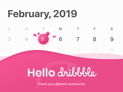 Hello Dribbble calendar debut dribbble ball first shot hello pink