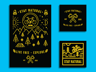 Stay Natural alien bicycle bonfire flat icons leaf moon mountain natural space sun tree