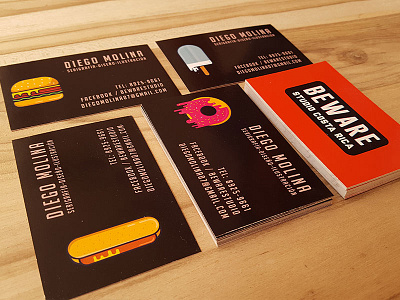 🍔🌭 Business Cards Beware! 🍩🍦 ai business business card card donut flat hamburger hotdog icon icons illustration logo