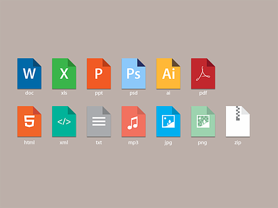File types ai clean doc file extension file types html icon jpg mp3 pdf png psd simple txt vector xls xml zip
