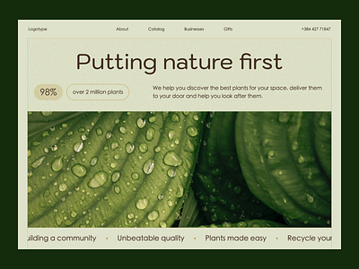 Plants Shop Landing Page composition design ecology fresh green natural nature plant top typoghraphy ui ux web webdesign