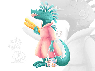 Illustration Housekeeper Iguana Character design art character design children illustration deli iguana illustration illustrator kid art procreate raster illustration