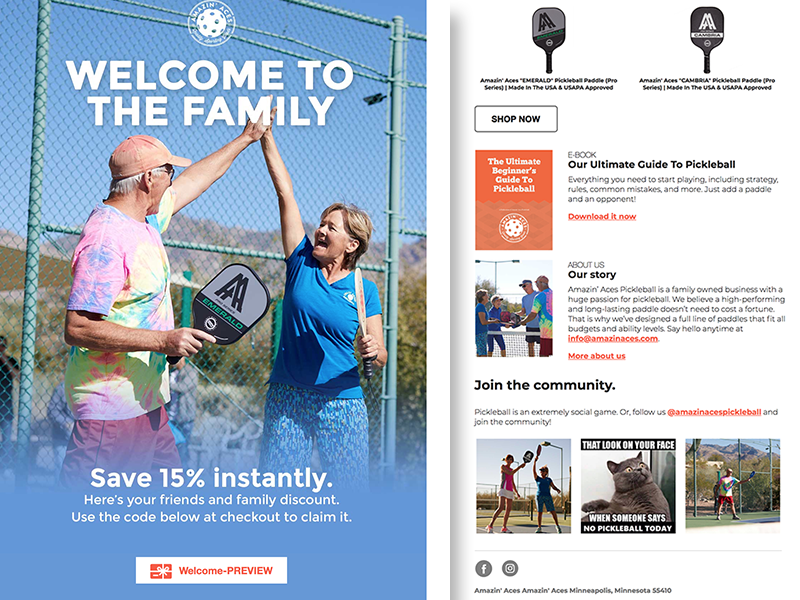 Amazin Aces marketing klaviyo design welcome newsletter e-mail health sports