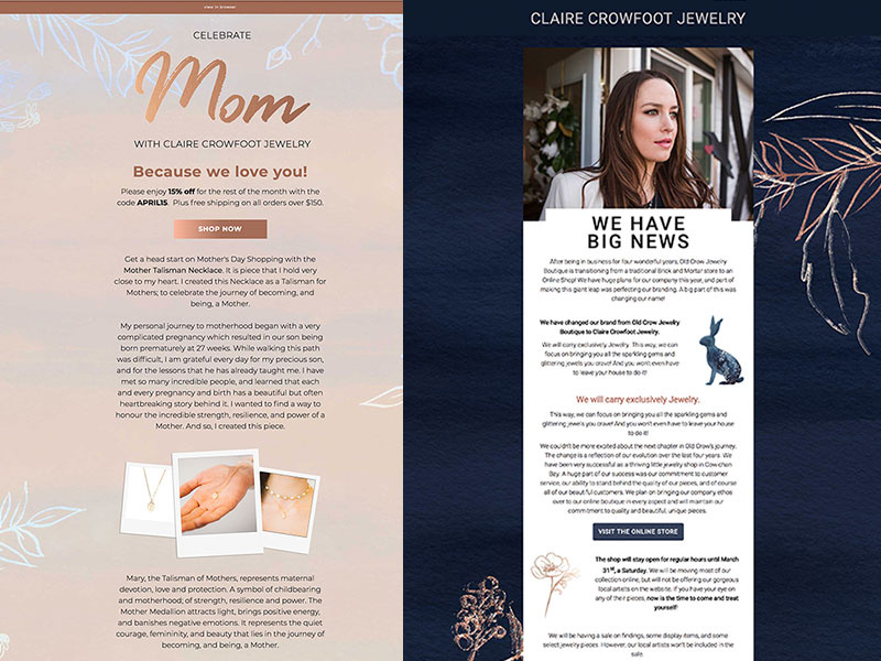 Claire Crowfoot Jewelry newsletter responsive template mailchimp jewelry