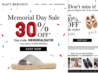 Matt Bernson Memorial Day 2018 Sale e mail email mailchimp marketing memorial day newsletter responsive shoes