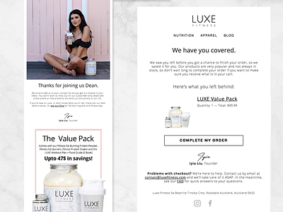 Luxe Fitness design email fitness klaviyo marketing protein powder