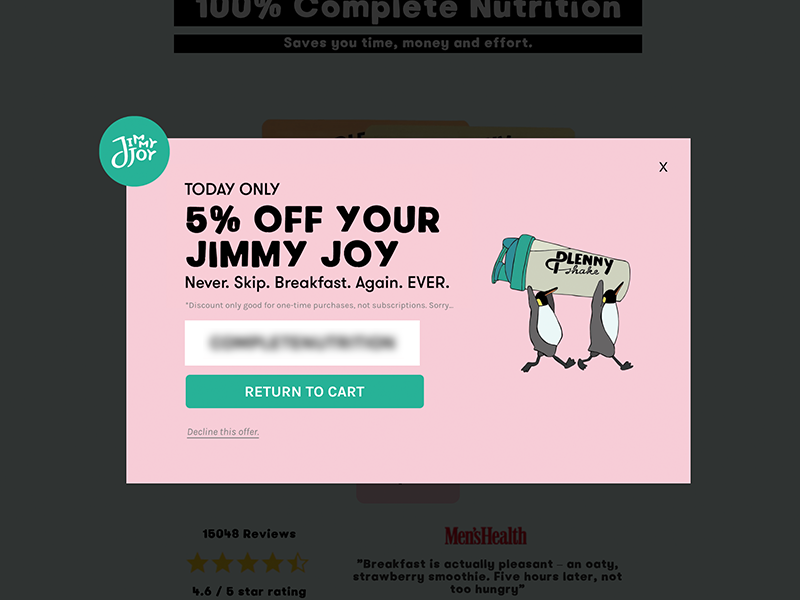 Jimmy Joy Justuno Lead Capture design lead capture popup justuno wellness health