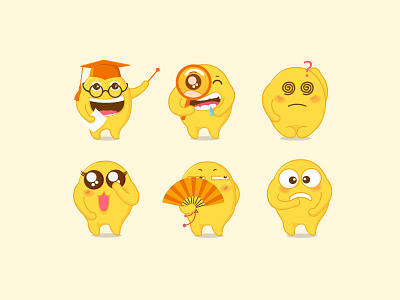 expressions Mascot ai app color cute，mascot expression icons illustration set ui web