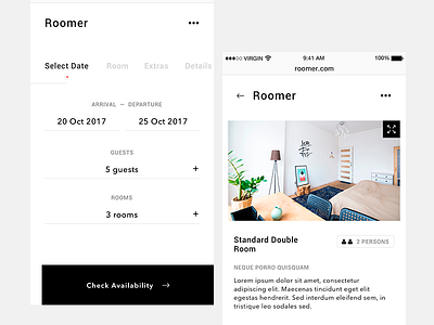 Roomer booking system (WIP) booking hotel minimal prototype responsive ui ux visual design