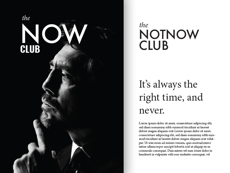 Brand exploration 'the Now club' layout networking business typography branding