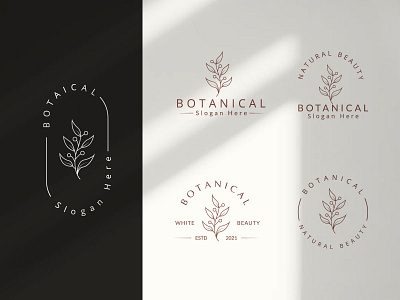 Botanical Hand Drawn Logo with Wild Flower and Leaves