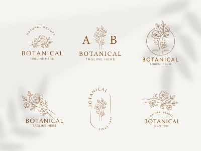 Floral element Botanical Hand Drawn Logo with Wild Flower beauty botanical botanical logo set boutique branding design element floral flower graphic design hand drawn leaf logo minimal modern nature simple symbol template vector