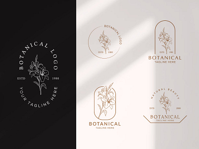 Floral element Botanical Hand Drawn Logo with Wild Flower botanical branding business creative decoration design element emblem flower graphic design hand drawn leaf logo minimal organic simple spa symbol template vector