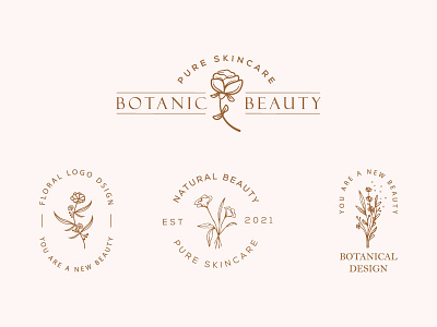 Floral element Botanical Hand Drawn Logo with Wild Flower botanical botanical logo set branding creative design element floral flower graphic design hand drawn logo leaf logo organic plant simple symbol template vector