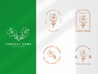 Floral element Botanical Hand Drawn Logo with Wild Flower