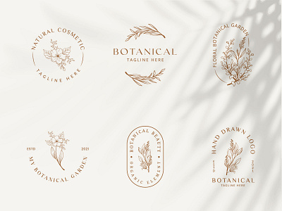 Floral element Botanical Hand Drawn Logo with Wild Flower