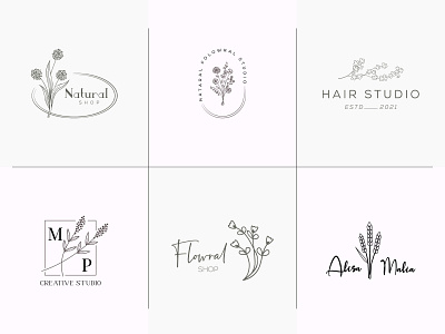 Botanical Floral element Hand Drawn Logo with Wild Flower art botanical branding creative design element flower graphic design hand drawn icon leaf logo minimal nature organic plant symbol template vector