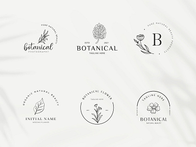 Botanical Floral Logo design element Hand Drawn flower and leave