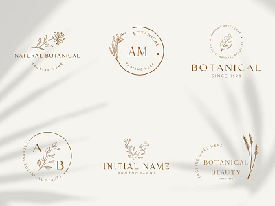 Botanical Floral Logo design element Hand Drawn flower and leave