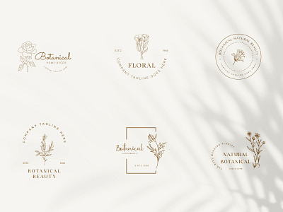 Botanical Floral element Hand Drawn Logo with Wild Flower