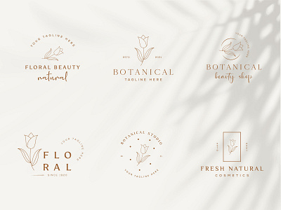 Botanical Floral element Hand Drawn Logo with Wild Flower