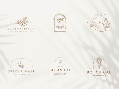 Botanical Floral element Hand Drawn Logo with Wild Flower