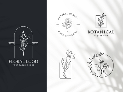 Botanical Floral element Hand Drawn Logo with Wild Flower beauty botanical branding design elegent embelm fashion floral flower hand drawn leaf logo minimal organic simple symbol template vector