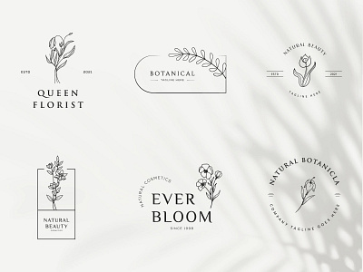 Botanical Floral element Hand Drawn Logo with Wild Flower