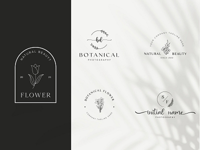 Botanical Floral element Hand Drawn Logo with Wild Flower