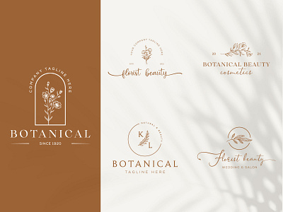 Botanical Floral element Hand Drawn Logo with Wild Flower