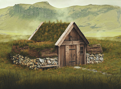 Turfhouse Environment Scene 3d 3d artist 3d modeling blender blender3d digital painting photoshop