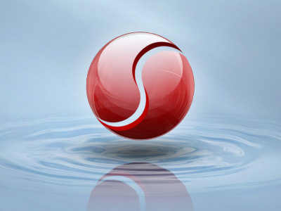 Logo over water glossy logo sphere water