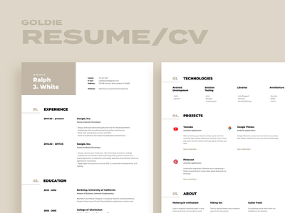 Goldie. Resume / CV template a4 clean cv cv design cv resume cv resume template designer developer find gold job modern print resume resume clean resume template search