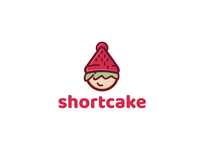 Shortcake Logo child children flat graphic green hat hipster icon illustration logo minimal red