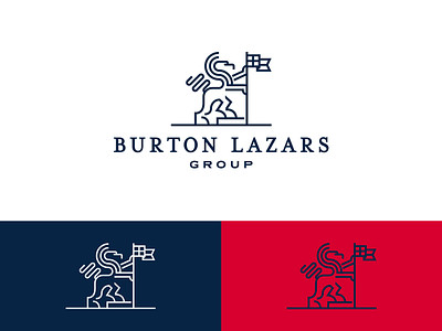Burton Lazars Group Logo blue branding cross crypto design finance flag flat graphic icon identity illustration line art lion logo logo design mark red serif vector