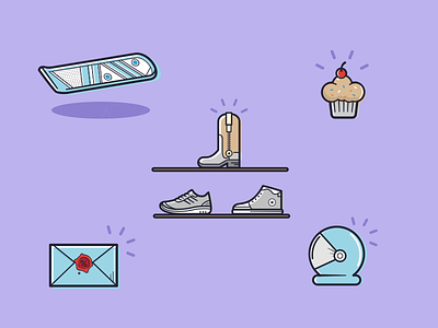New illustrations! astronaut boots cupcake envelope helmet hoverboard icon icons illustration seal shoes website