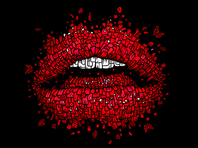 pulp effect cherry destroy explosion illustration lips mosaic mouth pattern red sexy woman