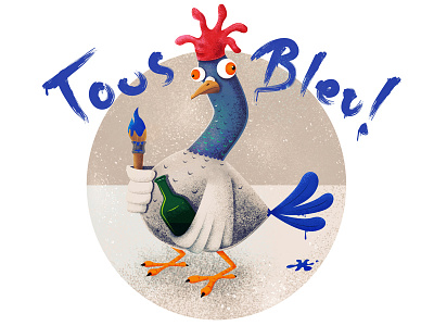 Tous Bleu! bird bottle brush cock coq euro football illustration pigeon sport