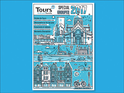 Cover design for visiting Tours ( France ) architecture bike boat castle city cover landscape outline program visit